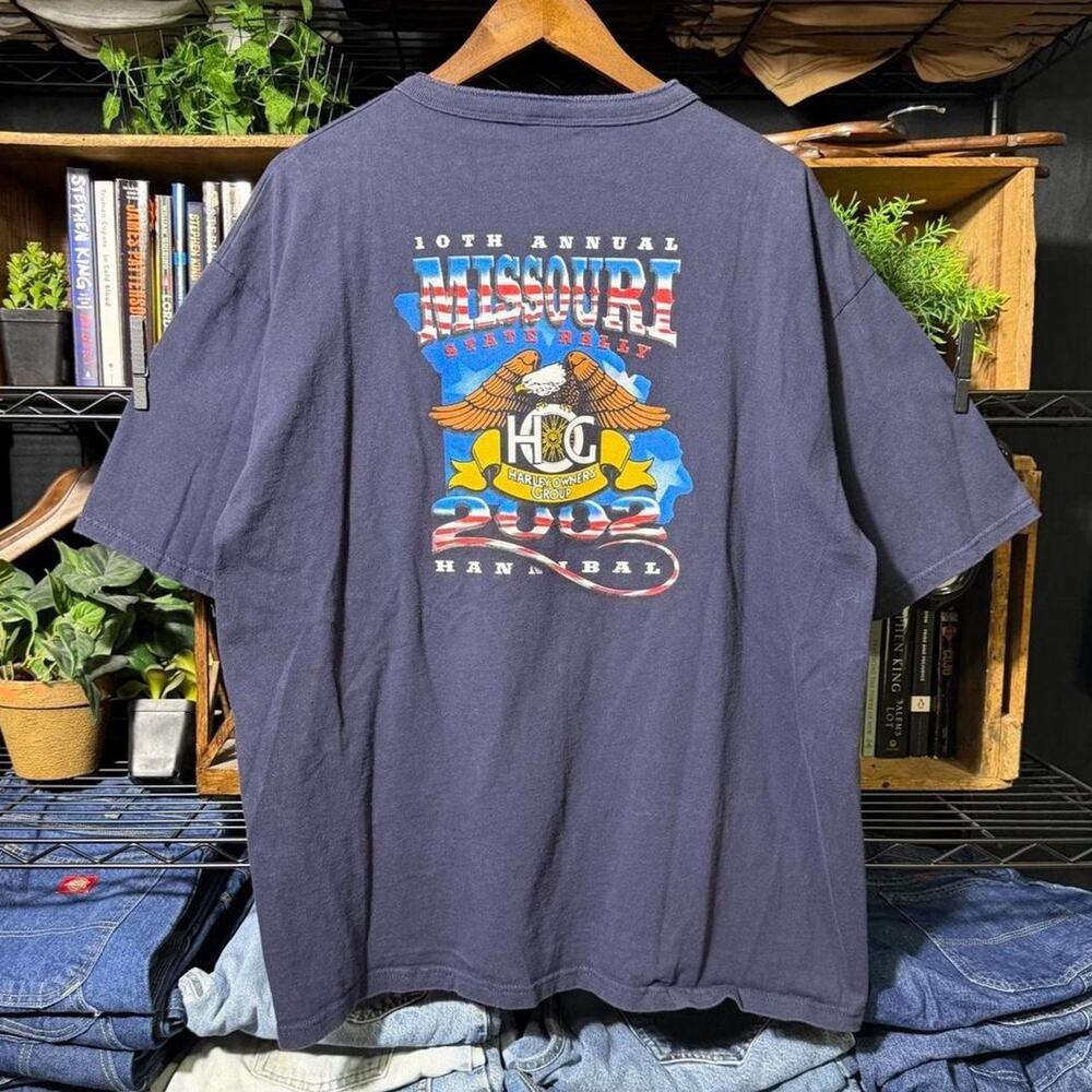 Vintage Y2K Harley Owners Group Biker Tee Navy Blue 2002 Henley Harley Shirt XL